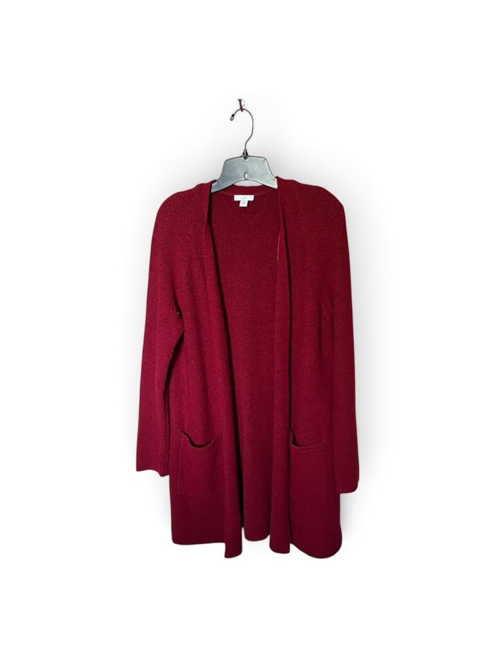 J. Jill Wool Cotton Silk Red with Black Open Front Long Cardigan Sweater Size S